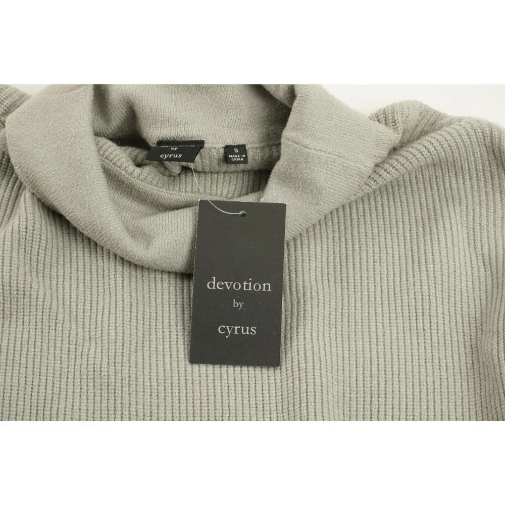 New Devotion by‎ Cyrus Women's Small Putty Grey Rib Knit Cowl Neck Tunic Sweater